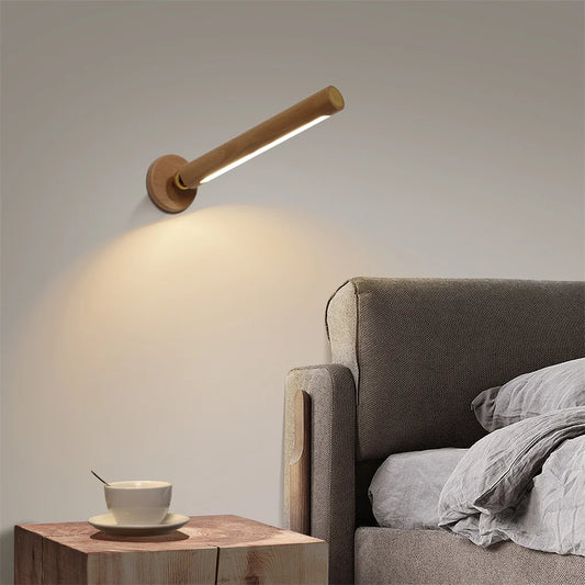 Dimmable Wooden Magnetic Swivel Wall Lamp - USB Rechargeable