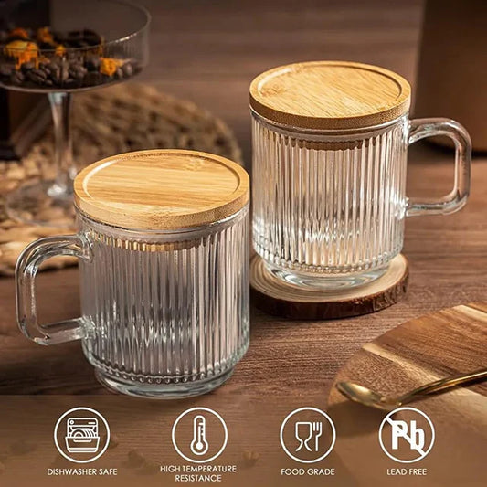 Ribbed Glass Coffee Mugs - Set of 2